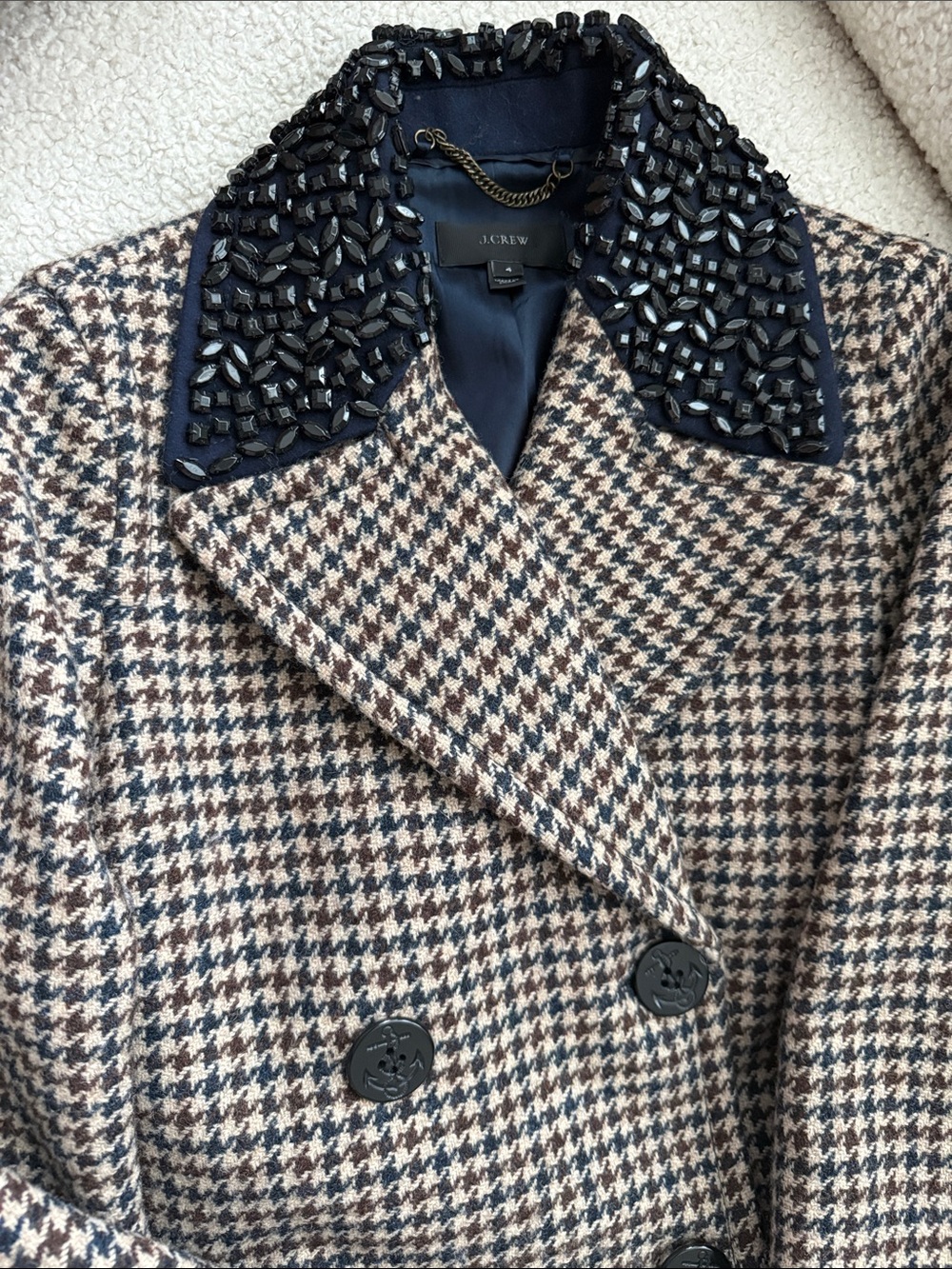 J. Crew Houndstooth Pea Coat with Navy Lining Size 4 - Picture 13 of 13